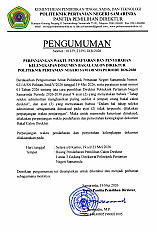                                          Perpanjangan Waktu Pendaftaran dan Penyerahan Kelengkapan Dokumen Bakal Calon Direktur Politani Samarinda Periode 2026-2030
                                         